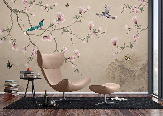 Japanse Magnolia en Vogels fotobehang