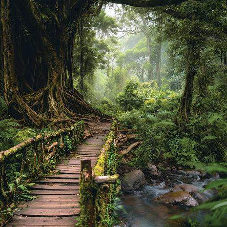 Jungle fotobehang Houten Brug