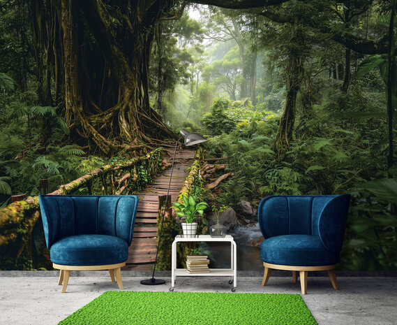 Jungle fotobehang Houten Brug