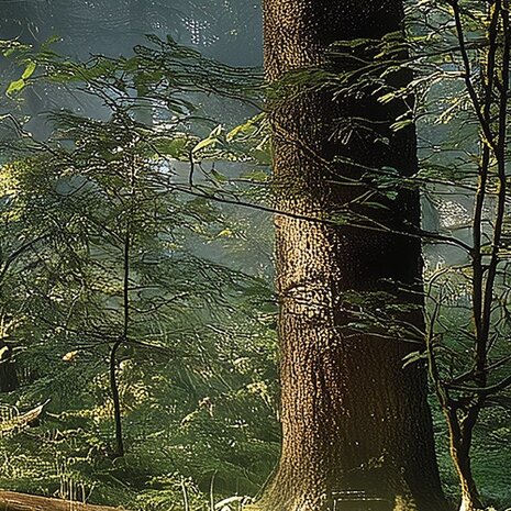 Bos fotobehang Zonnestralen in het Woud