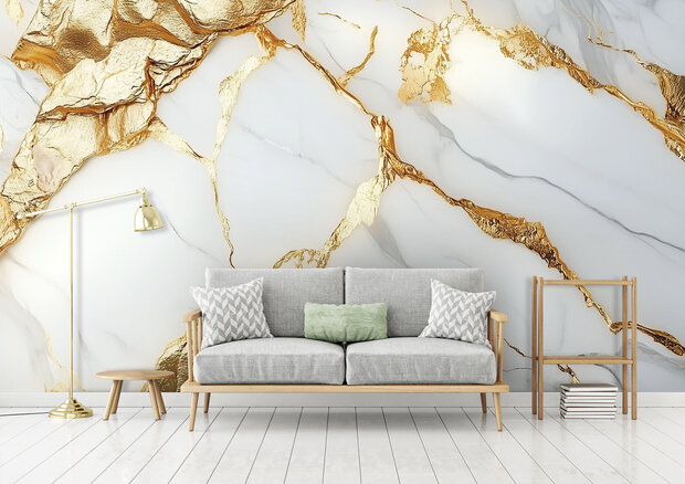 Wit Marmer met Goud fotobehang