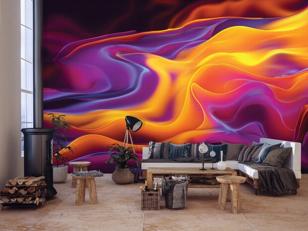 Abstract Neon Waves Fotobehang