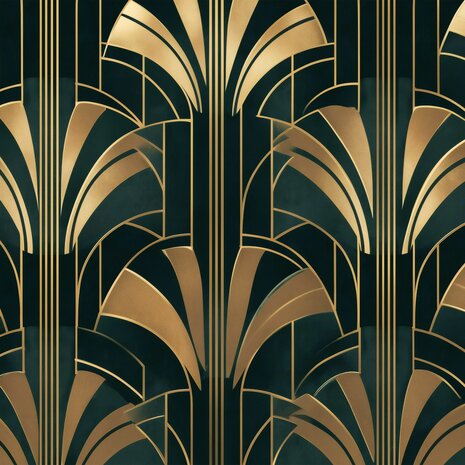 Art Deco behang - Donkergroen Waaierpatroon