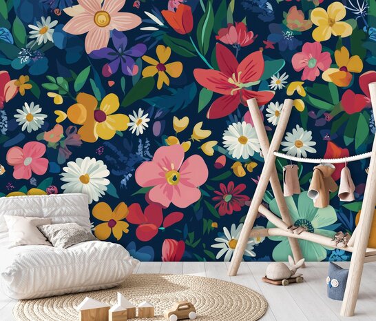 Kleurrijke Hippe Bloemen fotobehang 