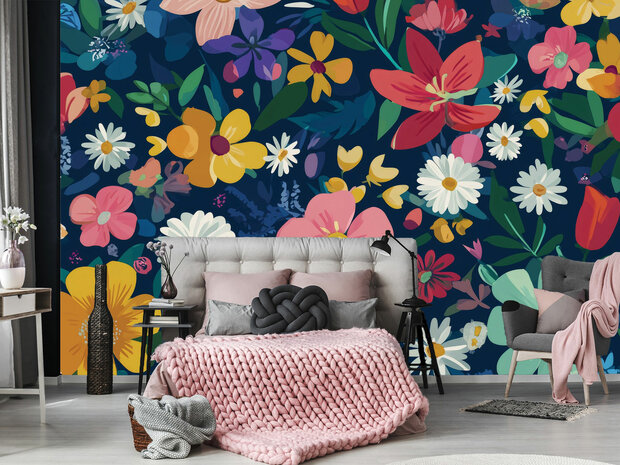 Kleurrijke Hippe Bloemen fotobehang 