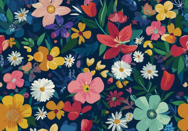 Kleurrijke Hippe Bloemen fotobehang 