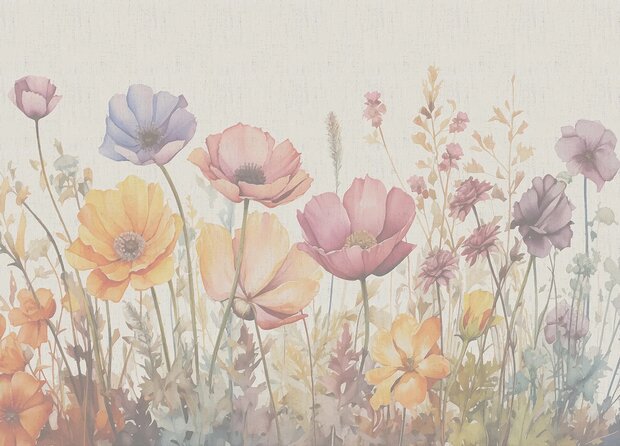 Aquarel Bloemenveld fotobehang