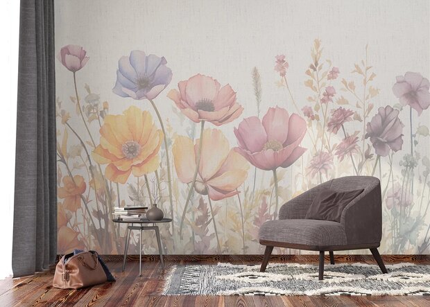 Aquarel Bloemenveld fotobehang