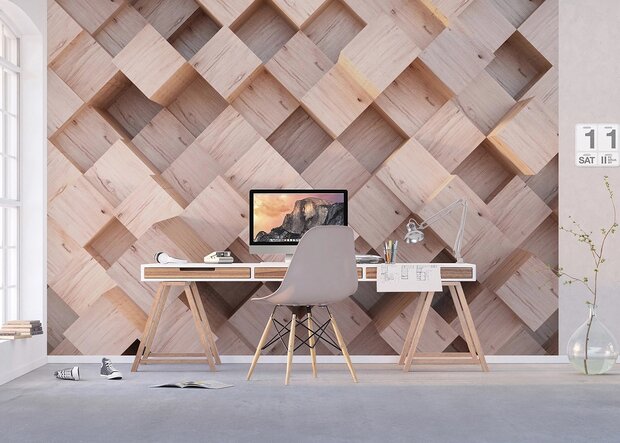 Fotobehang Houten Blokken 3D