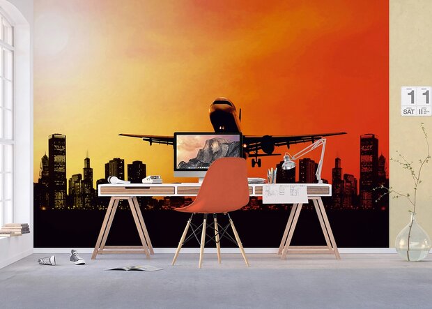 Vliegtuig fotobehang City
