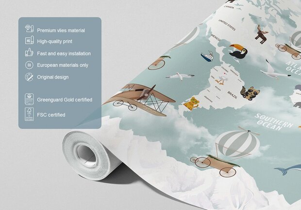 Wereldkaart fotobehang Animal World Map XL
