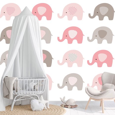 Babykamer behang Roze Olifantjes L