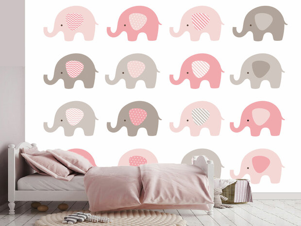 Babykamer behang Roze Olifantjes L