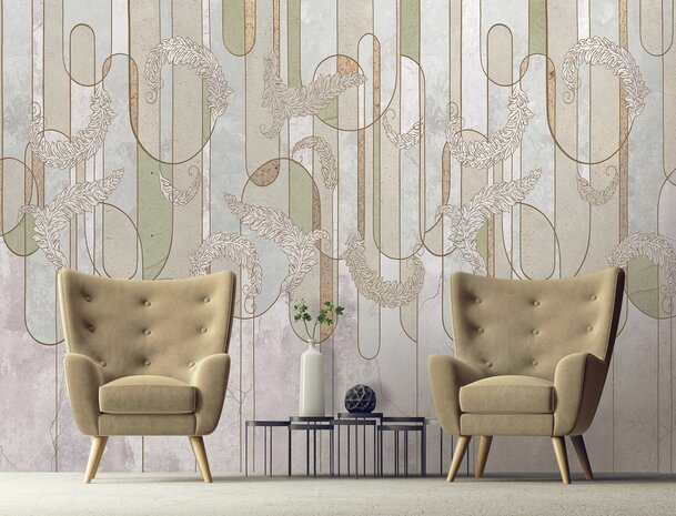Art Deco Feather Lines fotobehang