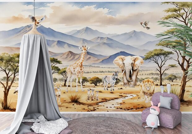 Safari fotobehang Savanne Panorama