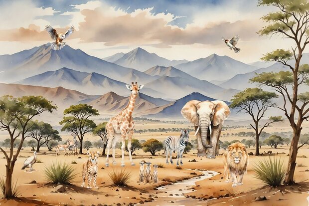 Safari fotobehang Savanne Panorama