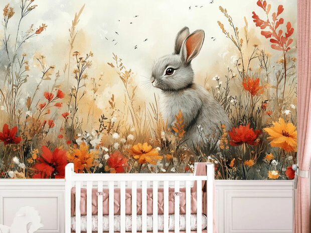 Autumn Meadow Bunny fotobehang 