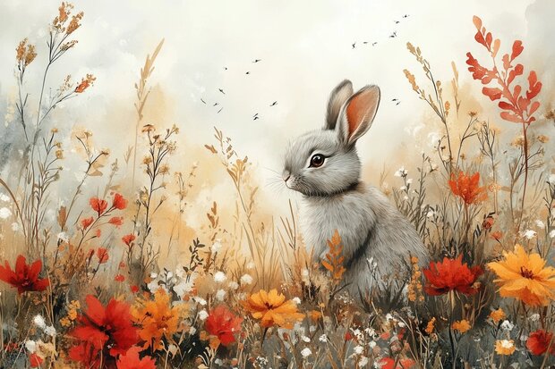 Autumn Meadow Bunny fotobehang 