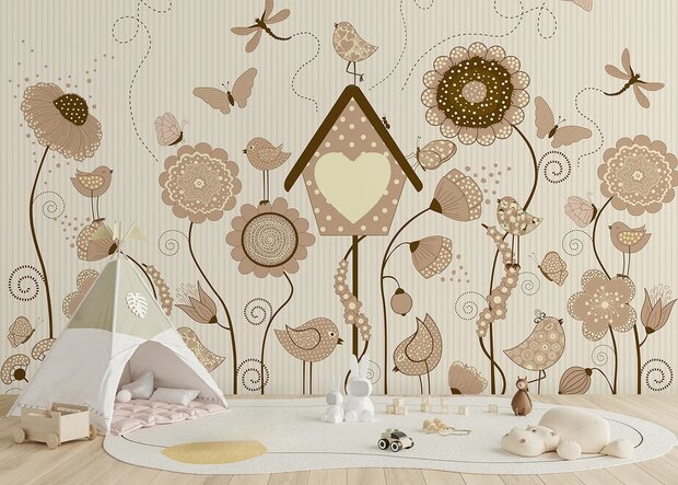 Bloemen fotobehang Vintage Beige