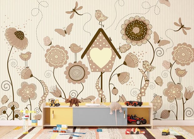Bloemen fotobehang Vintage Beige