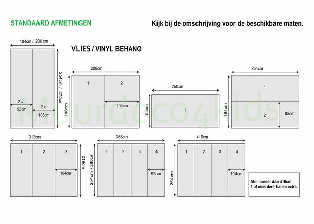 Standaardmaten fotobehang