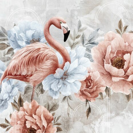 Fotobehang Flamingo met Bloemen 