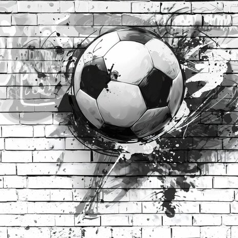Zwart-Wit Voetbal fotobehang Graffiti Muur