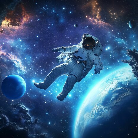 Astronaut fotobehang in de Ruimte met Planeten