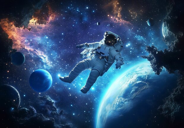 Astronaut fotobehang in de Ruimte met Planeten