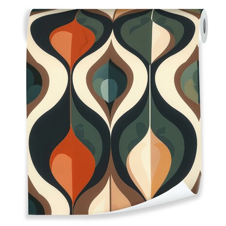 Vliesbehang &ndash; Retro grafisch design | Groen & Terracotta