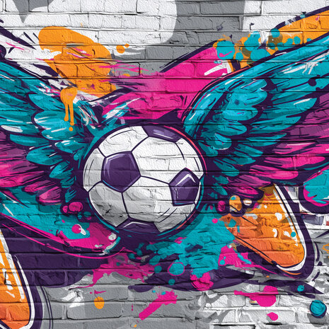 Voetbal Graffiti Fotobehang met Vleugels