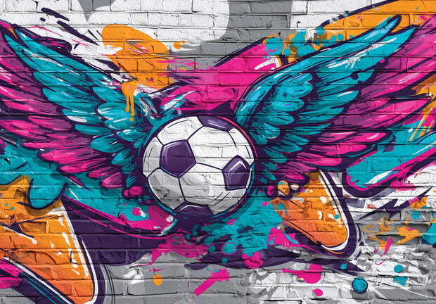 Voetbal Graffiti Fotobehang met Vleugels