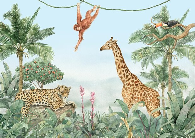 Jungle Dieren onder Palmen fotobehang