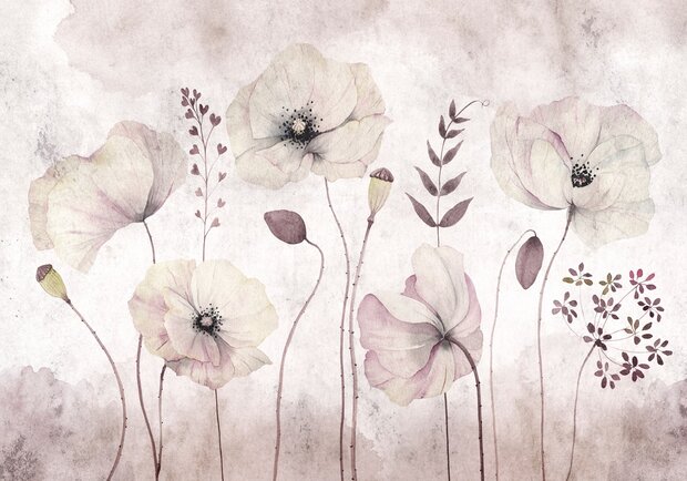 Aquarel fotobehang Papaver bloemen