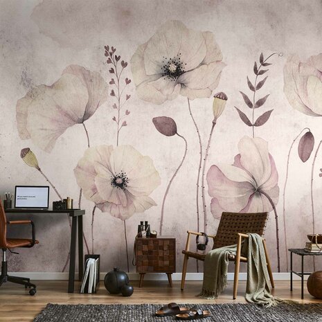 Aquarel fotobehang Papaver bloemen