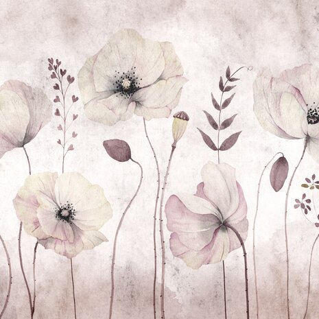Aquarel fotobehang Papaver bloemen