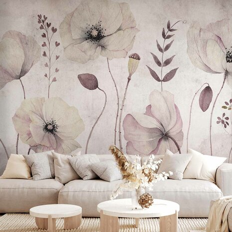 Aquarel fotobehang Papaver bloemen