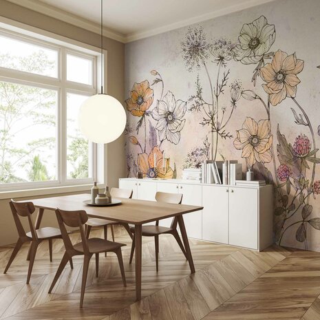 Aquarel Veldbloemen fotobehang