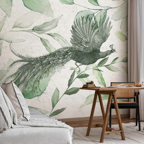 Botanisch fotobehang Pauw in Groen