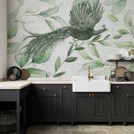 Botanisch fotobehang Pauw in Groen