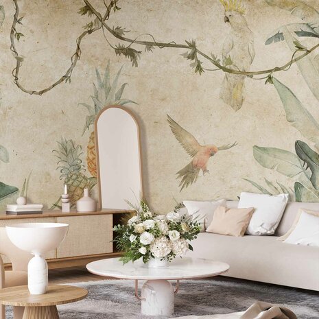 Tropisch botanisch fotobehang met vogels
