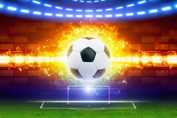 Voetbal fotobehang &ndash; Vurige Voetbal in het Stadion