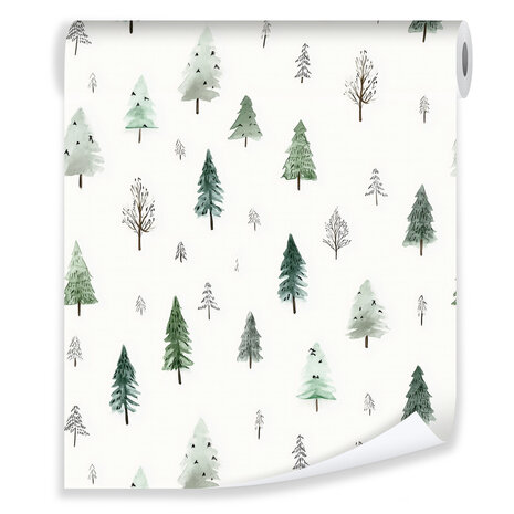 Vliesbehang - Aquarel Bos Bomen