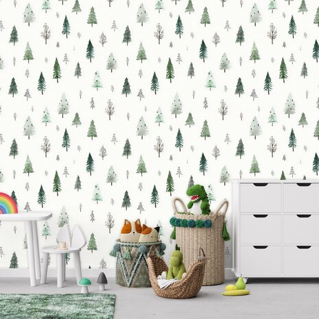 Vliesbehang - Aquarel Bos Bomen