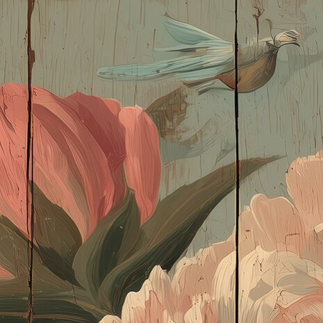 Reiger tussen Bloemen &ndash; Vintage Fotobehang