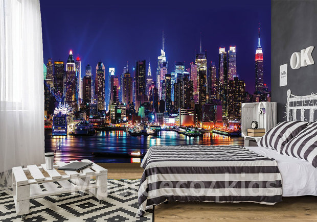 hop Rekwisieten Incident, evenement New York by night fotobehang | Muurdeco4kids