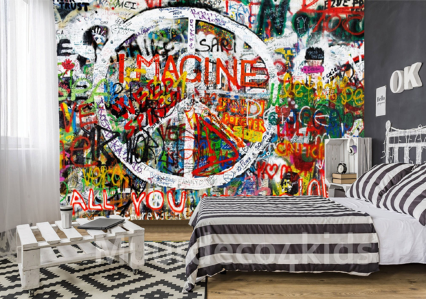 Hippie graffiti fotobehang peace teken