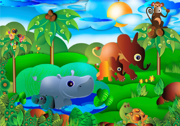 Dierenfamilie jungle behang