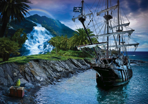 Piraten fotobehang Piratenschip Blauw