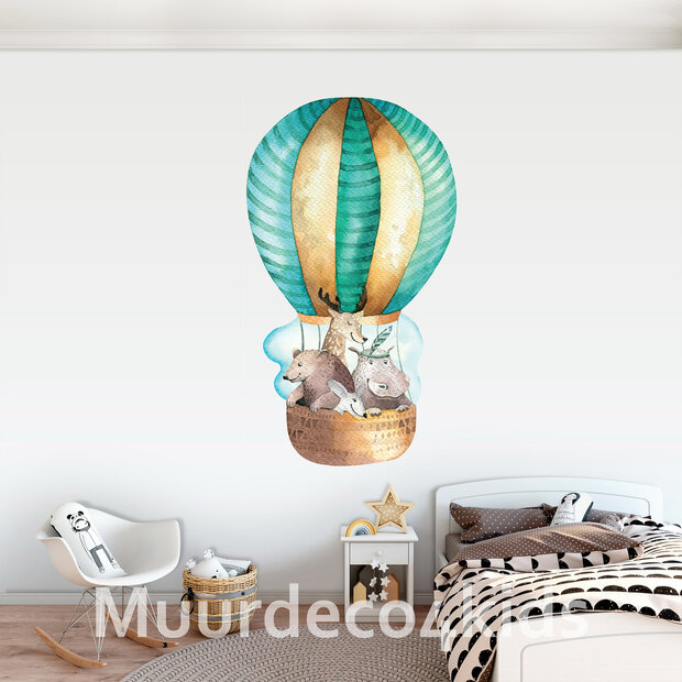 Luchtballon met dieren muursticker XXL